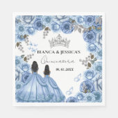 Dusty Blue Watercolor Floral Twin Quinceañera Serviette (Vorderseite)