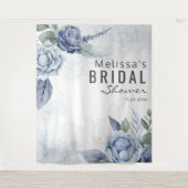 Dusty Blue Watercolor Floral Typografy Wandteppich (Vorderseite)