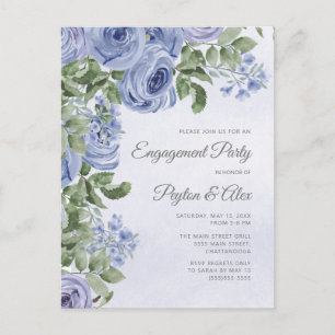 Dusty Blue Watercolor Floral Verlobung Postkarte