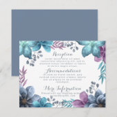 Dusty Blue Watercolor Floral Wedding Begleitkarte (Vorne/Hinten)