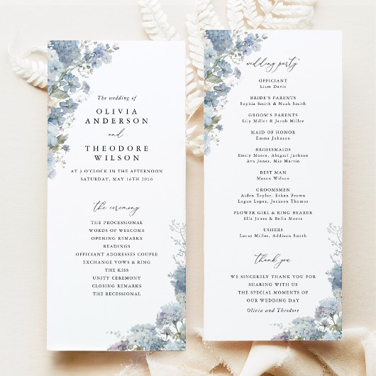 Dusty Blue Watercolor Floral Wedding Ceremony Programm