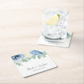 Dusty Blue Watercolor Floral Wedding Custom Rechteckiger Pappuntersetzer (Vor Ort)