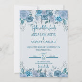 Dusty Blue Watercolor Floral Wedding Einladung (Vorderseite)