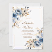 Dusty Blue Watercolor Floral Wedding Einladung (Vorderseite)
