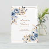 Dusty Blue Watercolor Floral Wedding Einladung (Stehend Vorderseite)