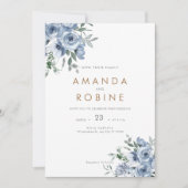 Dusty Blue Watercolor Floral Wedding Einladung (Vorderseite)