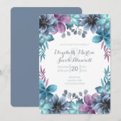 Dusty Blue Watercolor Floral Wedding Einladung (Vorne/Hinten)