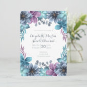 Dusty Blue Watercolor Floral Wedding Einladung (Stehend Vorderseite)