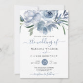 Dusty Blue Watercolor Floral Wedding Einladung (Vorderseite)