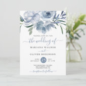 Dusty Blue Watercolor Floral Wedding Einladung (Stehend Vorderseite)