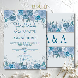 Dusty Blue Watercolor Floral Wedding Einladung