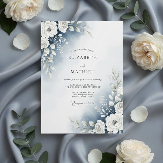 Dusty Blue Watercolor Floral Wedding Einladung