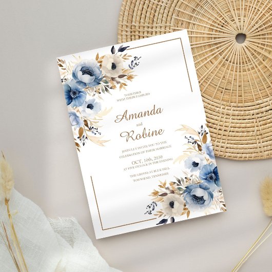 Dusty Blue Watercolor Floral Wedding Einladung