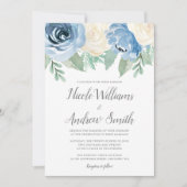 Dusty Blue Watercolor Floral Wedding Einladung (Vorderseite)