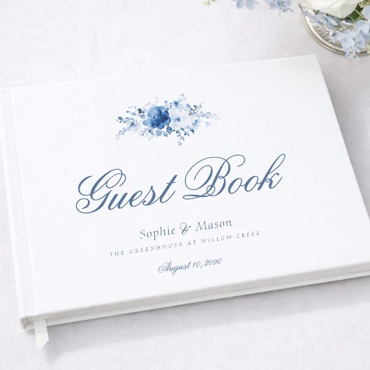Dusty Blue Watercolor Floral Wedding Gästebuch