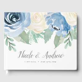 Dusty Blue Watercolor Floral Wedding Gästebuch
