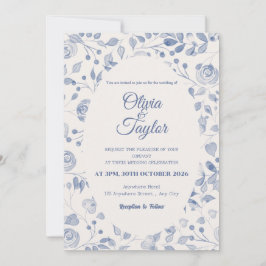 Dusty Blue Watercolor Floral Wedding Invitation Einladung