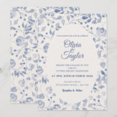Dusty Blue Watercolor Floral Wedding Invitation Einladung (Vorne/Hinten)