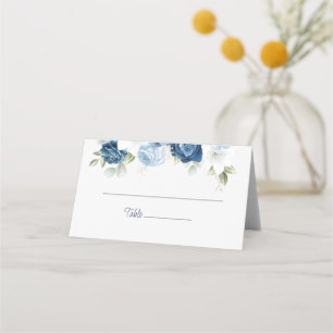 Dusty Blue Watercolor Floral Wedding Platzkarte
