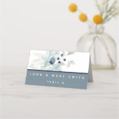Dusty Blue Watercolor Floral Wedding Platzkarten (Vorderseite)