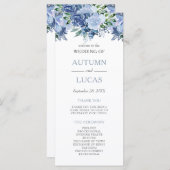Dusty Blue Watercolor Floral Wedding Programm (Vorne/Hinten)