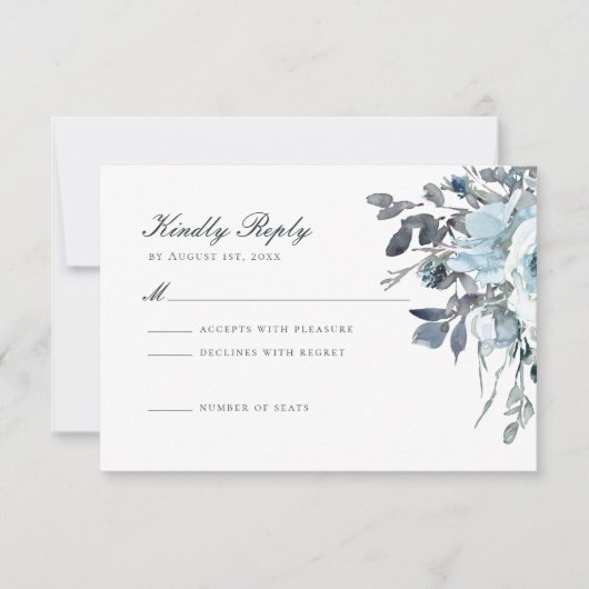 Dusty Blue Watercolor Floral Wedding RSVP Card (Vorderseite)