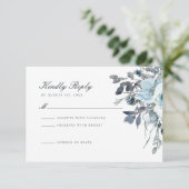 Dusty Blue Watercolor Floral Wedding RSVP Card (Stehend Vorderseite)