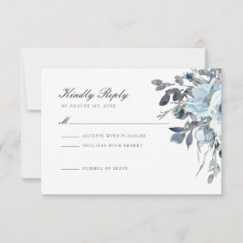 Dusty Blue Watercolor Floral Wedding RSVP Card Karte