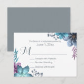 Dusty Blue Watercolor Floral Wedding RSVP Karte (Vorne/Hinten)