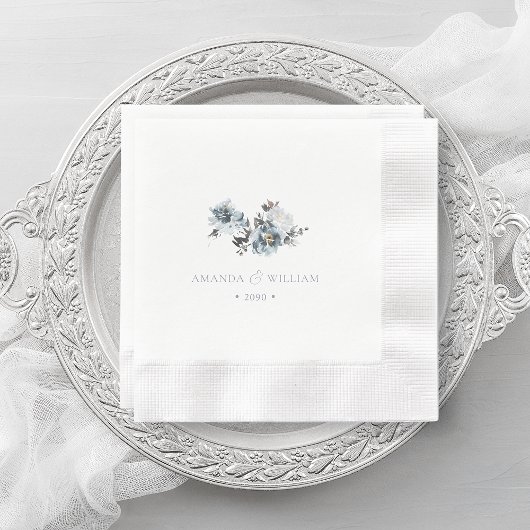 Dusty Blue Watercolor Floral Wedding Serviette