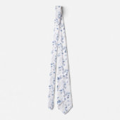 Dusty Blue Watercolor Floral Wedding Tie Krawatte (Rückseite)