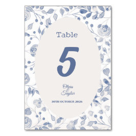 Dusty Blue Watercolor Floral Wedding Tischnummer
