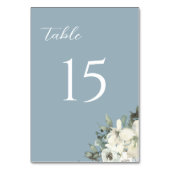 Dusty Blue Watercolor Floral Wedding Tischnummer (Vorderseite)