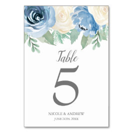 Dusty Blue Watercolor Floral Wedding Tischnummer