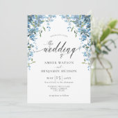 Dusty Blue Watercolor Floral Wisteria Wedding Inv Einladung (Stehend Vorderseite)
