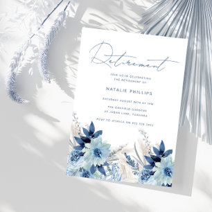 Dusty Blue Watercolor Florals Retirement Party Einladung
