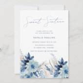 Dusty Blue Watercolor Florals Sweet 16 Birthday Einladung (Vorderseite)