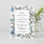 Dusty Blue Watercolor Florals Wedding Einladung (Stehend Vorderseite)