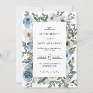 Dusty Blue Watercolor Florals Wedding  Einladung