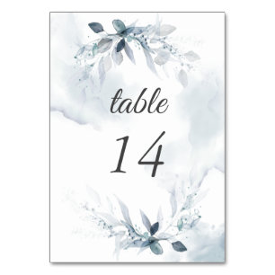 Dusty Blue Watercolor Foliage Tischnummer