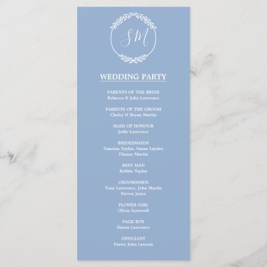 Dusty Blue Watercolor Foliage Wedding Zeremonie Programm (Rückseite)