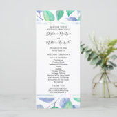 Dusty Blue Watercolor Foliage Wedding Zeremonie Programm (Stehend Vorderseite)