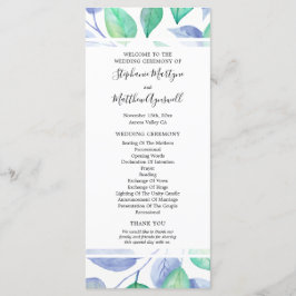 Dusty Blue Watercolor Foliage Wedding Zeremonie Programm