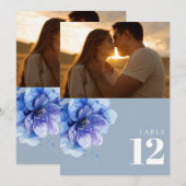 Dusty Blue Watercolor Foto Tischnummer (Vorne/Hinten)