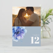 Dusty Blue Watercolor Foto Tischnummer (Stehend Vorderseite)