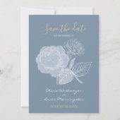 Dusty Blue Watercolor Gilded Rose Save the Date Einladung (Vorderseite)