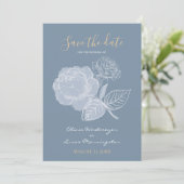 Dusty Blue Watercolor Gilded Rose Save the Date Einladung (Stehend Vorderseite)
