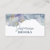 Dusty Blue Watercolor Gold Akzente Visitenkarte (Vorderseite)