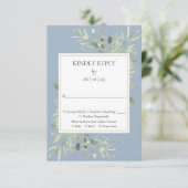 Dusty Blue Watercolor Greenerity Wedding RSVP Karte (Stehend Vorderseite)