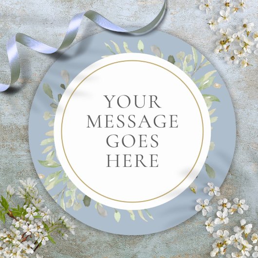 Dusty Blue Watercolor Greenerity Wedding Runder Aufkleber